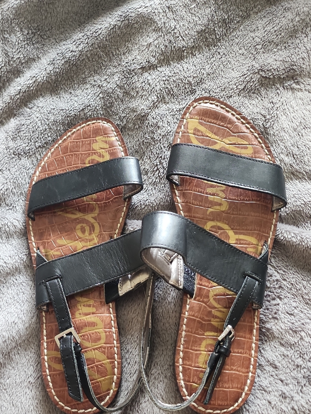 Sam Edelman Black and Brown Leather Slide Sandals